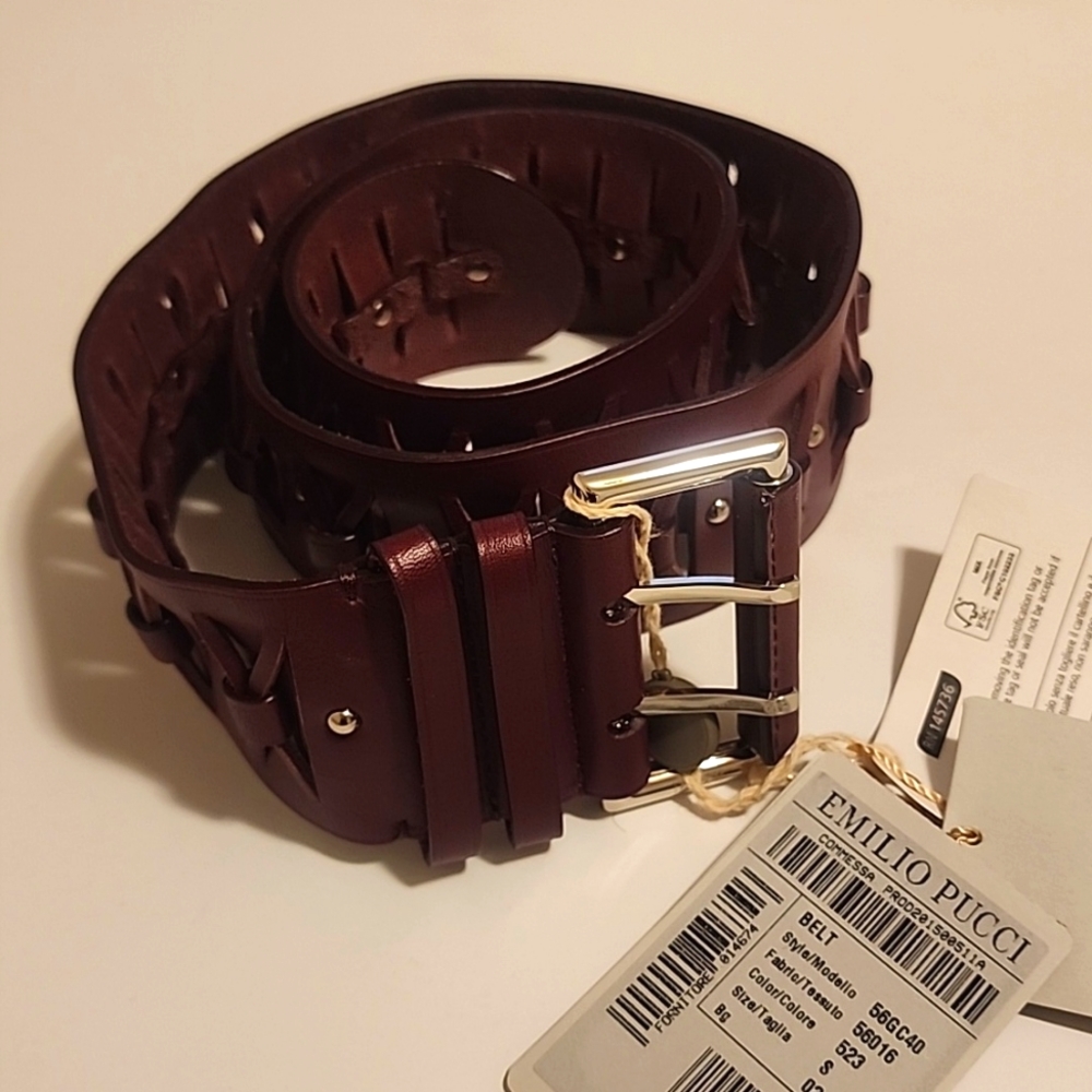 Emilio Pucci burgundy woven leather belt size S, new with tags